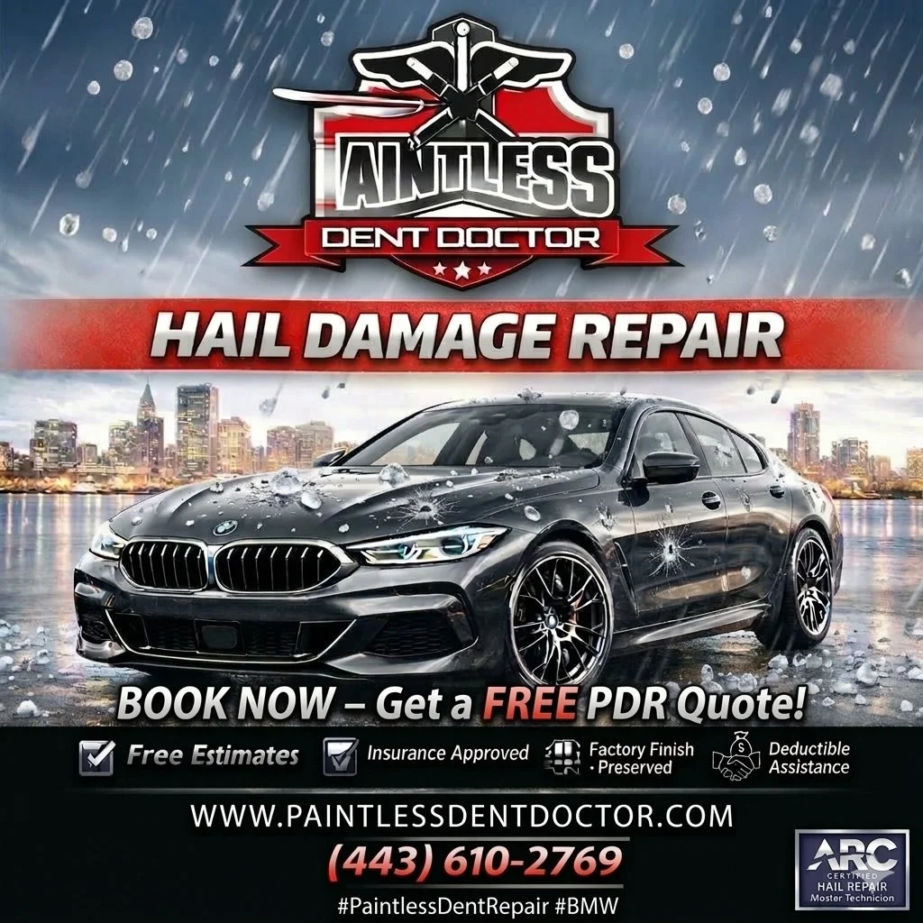 💥 BALTIMORE! IF HAIL FALLS FROM THE SKY &amp; DAMAGES YOUR CAR? WE CAN HELP! 🚗💨
If a storm rips through your neighborhood, we know your car likely didn&rsquo;t survive without some severe damage. Your beautiful ride can be covered in ugly dents. D