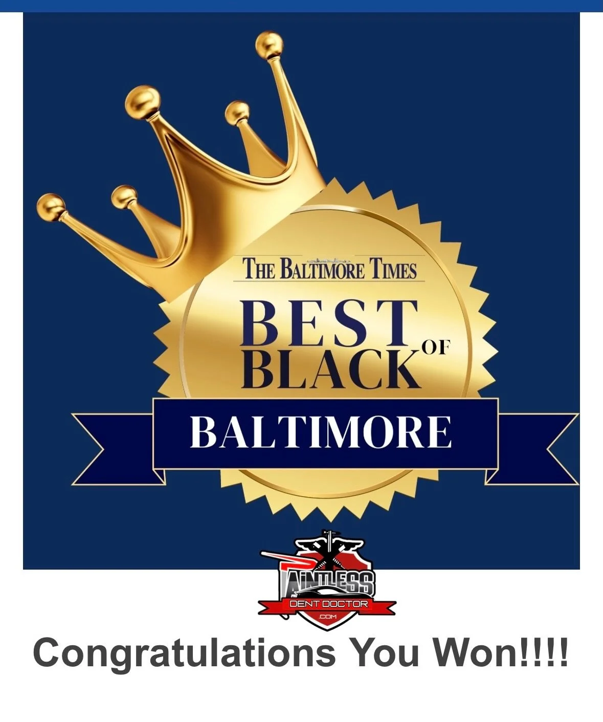 I wanted this one and WE DID IT!!! Thank you for once again supporting this Small Business in such an impactful way. Your business, votes and shares are greatly appreciated!!! 

Paintless Dent Doctor can now add Best of Black Baltimore to our extensi