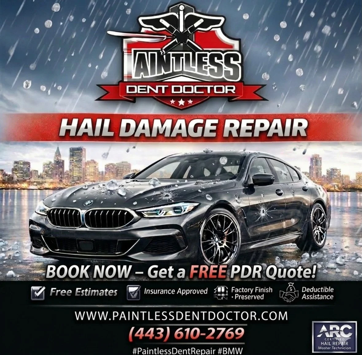 ⚠️ Severe Weather Alert. Threat of HAIL in Baltimore Today ‼️

☔️ Storms are moving through the Baltimore area today, and hail is in the forecast. If your vehicle gets damaged in the storm, Paintless Dent Doctor of Baltimore is prepared to serve you.