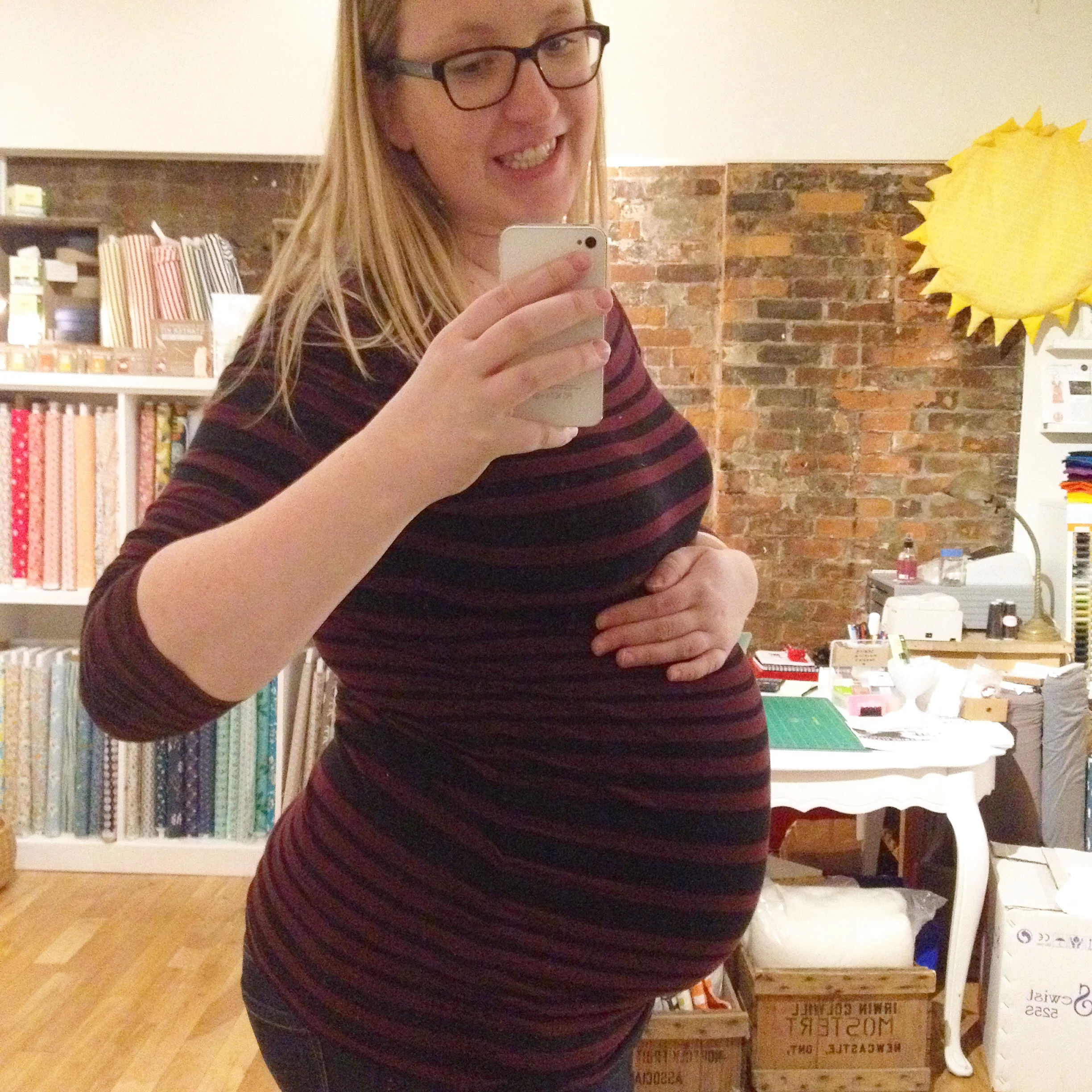 Back in January 2015: 7 Months Pregnant, in Needlework's temporary location on Cannon St. Crazy to think there is a tiny Molly in there, and I didn't know anything about her yet!