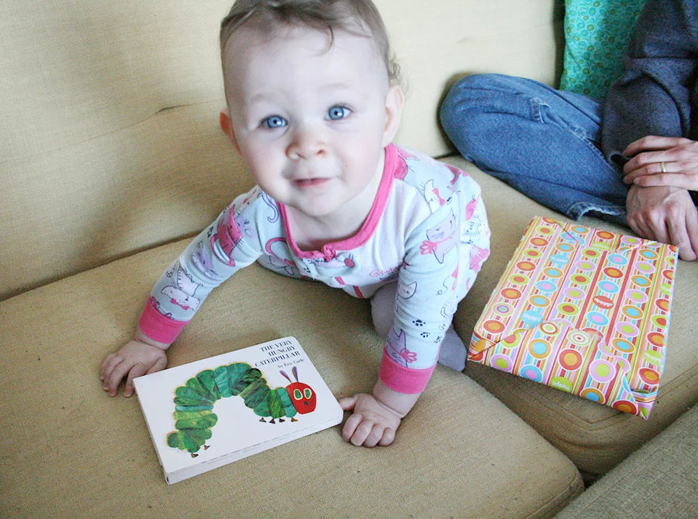 This morning she got The Very Hungry Caterpillar for her birthday and was immediately obsessed!