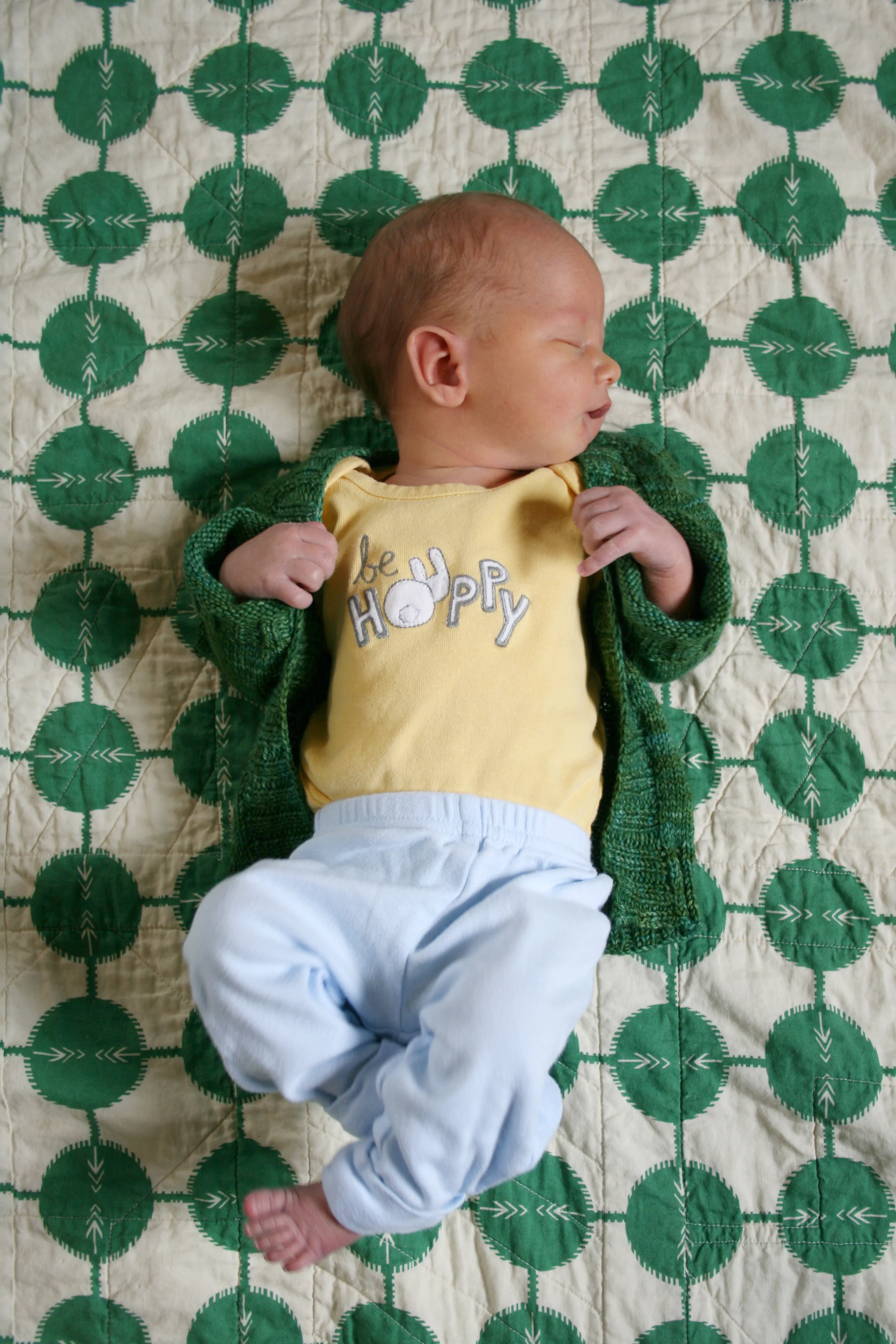 James, one week old - on a quilt at home.