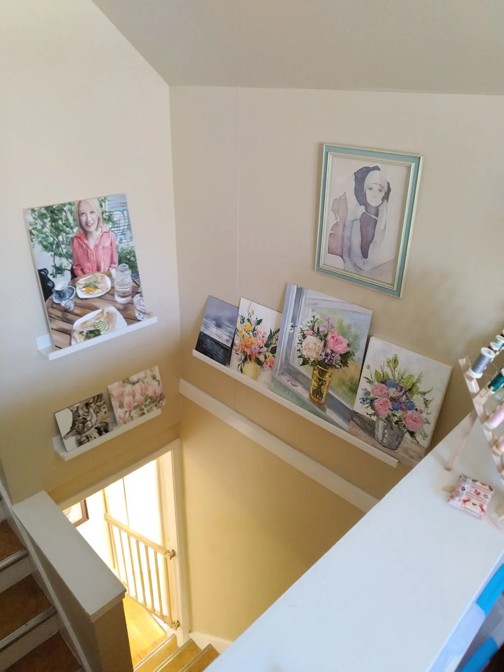 I installed shelves in the stairwell to hold my oil paintings in progress as they take ages to dry.