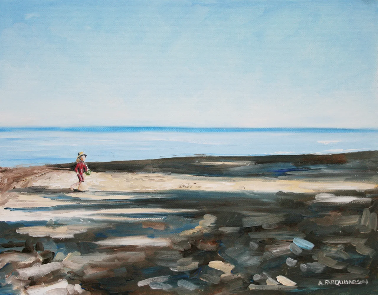 Early Morning Shadows and Pails of Water by Amanda Farquharson 11 x 14 inches, oil on canvas