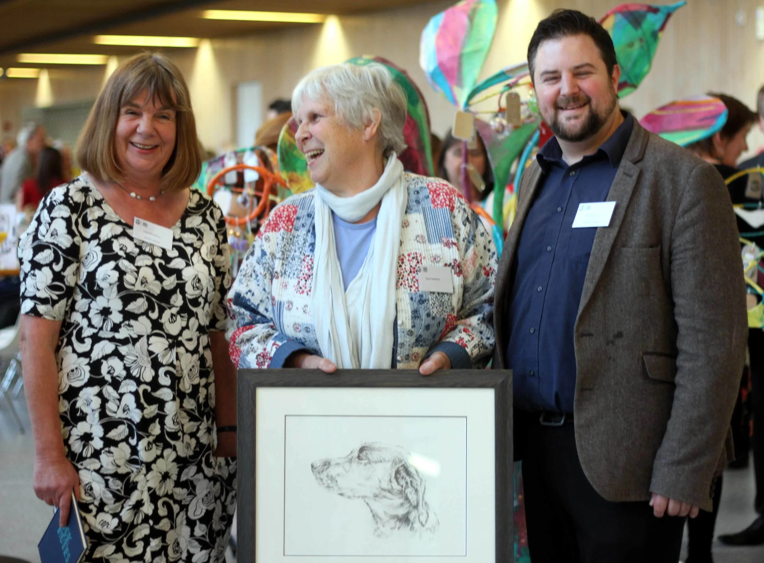 Julia Donaldson, Carol Seymour and Kevin Harrison celebrate twenty five years of Artlink Central and Carol's massive contribution to Artlink Central's success.