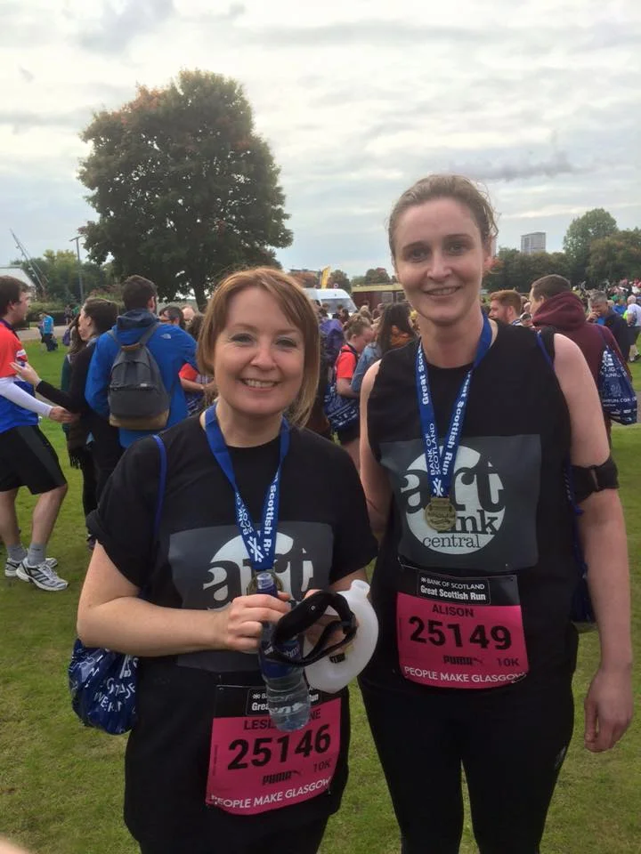 Lesley Anne Derks and Alison Wardrop running for Artlink Central