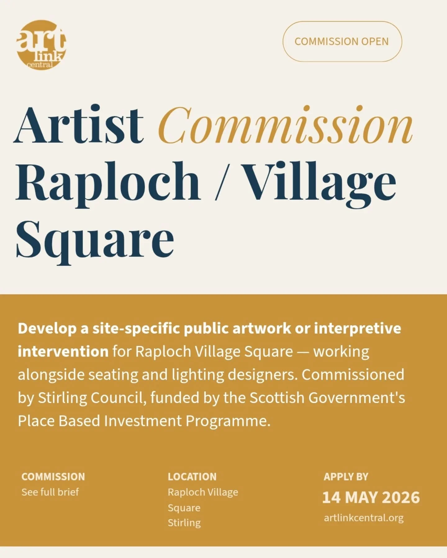 We're looking to appoint for an Artist Commission open in Raploch, Stirling with @artlinkcentral

We're looking for an artist to develop a site-specific public artwork or interpretive intervention for Raploch Village Square &mdash; working alongside 