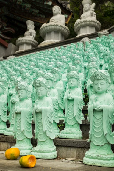 Offerings at Buddhist temple built into the side of Mt. Sanbang, Jeju Island