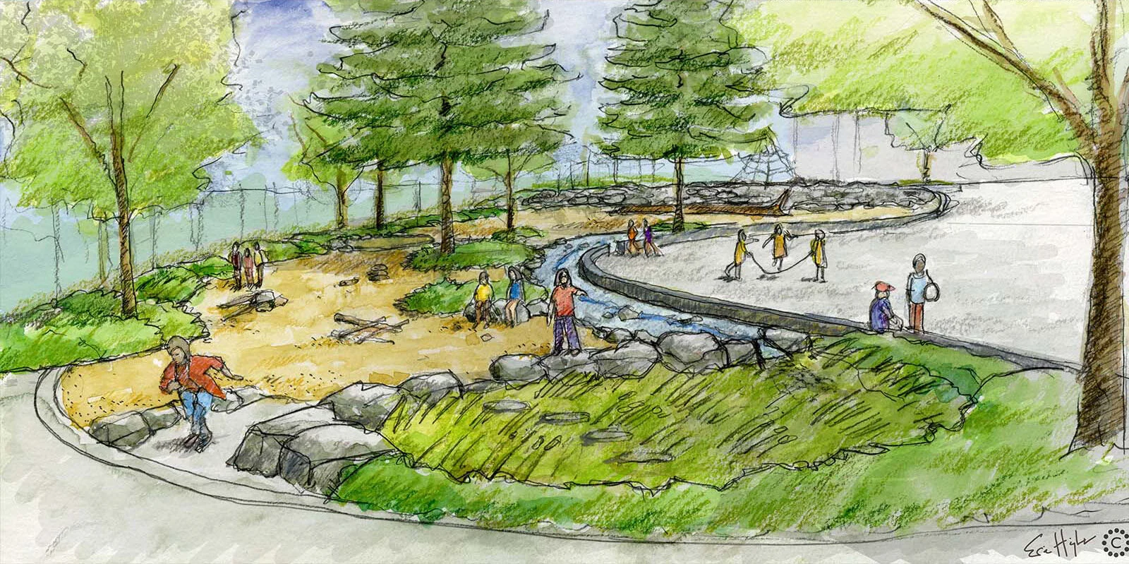 Artist sketch of nature play area