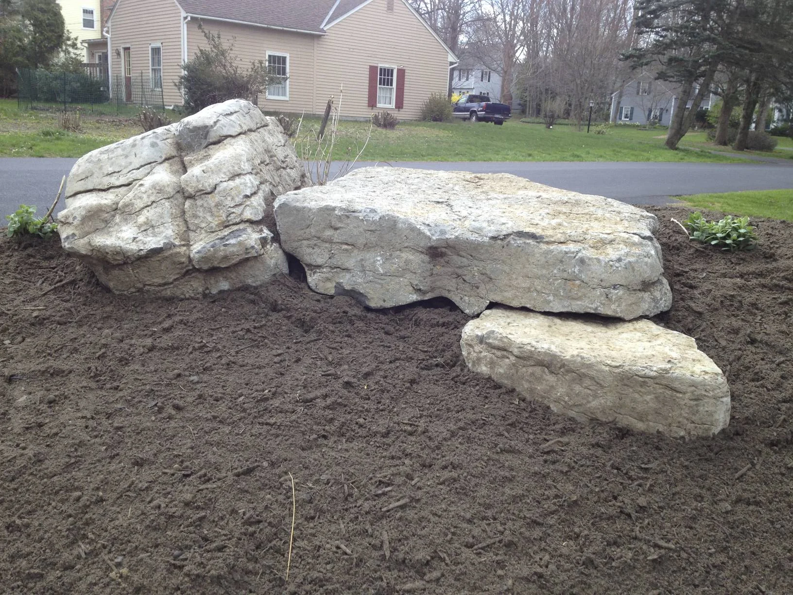 The stones not only provide contrast with the plantings, they also allow access to the upper part of the berm.