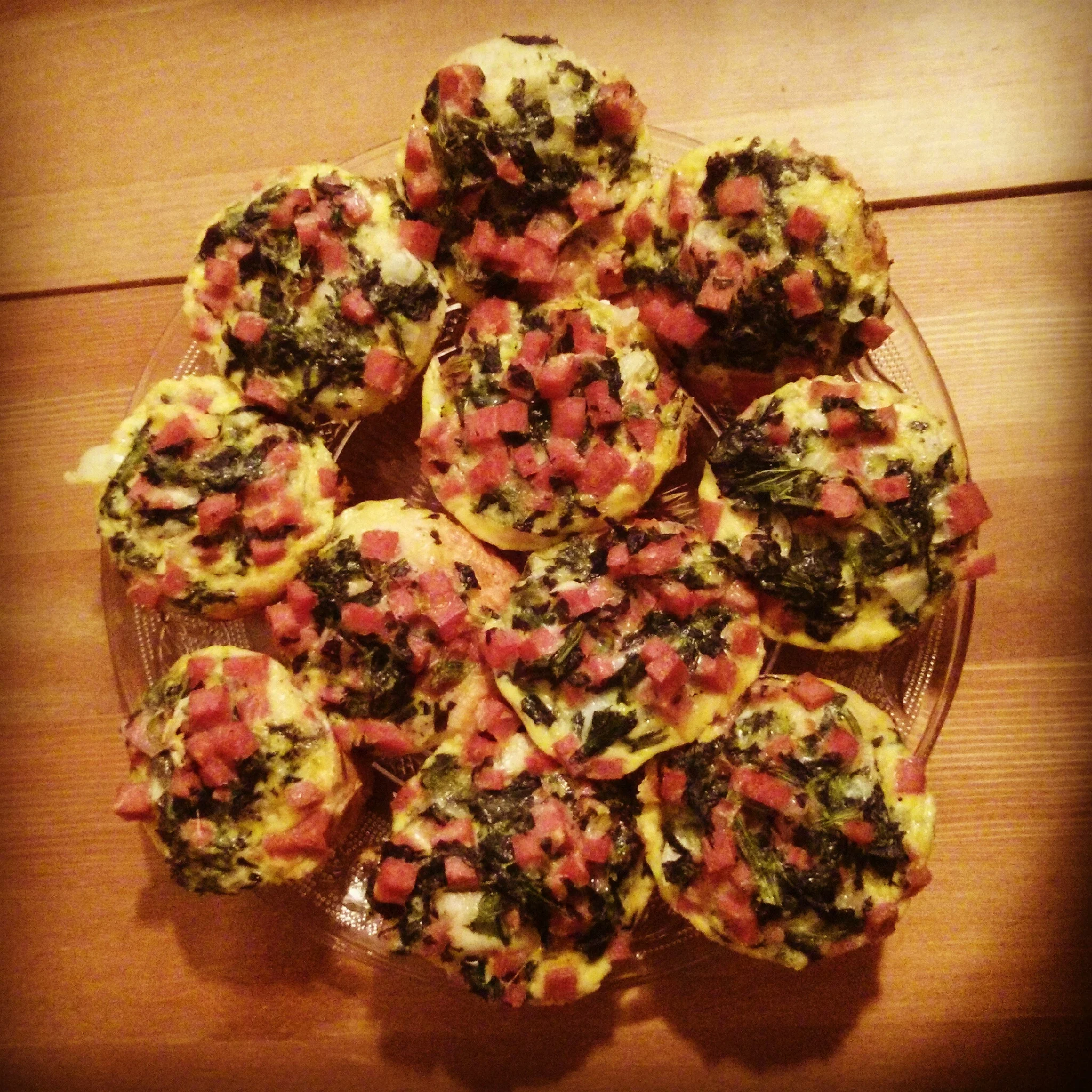 Spam and spinach mini quiches.