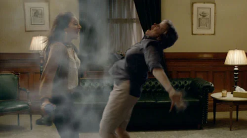 In his picture from SyFy's Being Human , it may look like two women mid-super-sneeze, but it's actually Sally keeping her boyfriend's dead mother from possessing her.