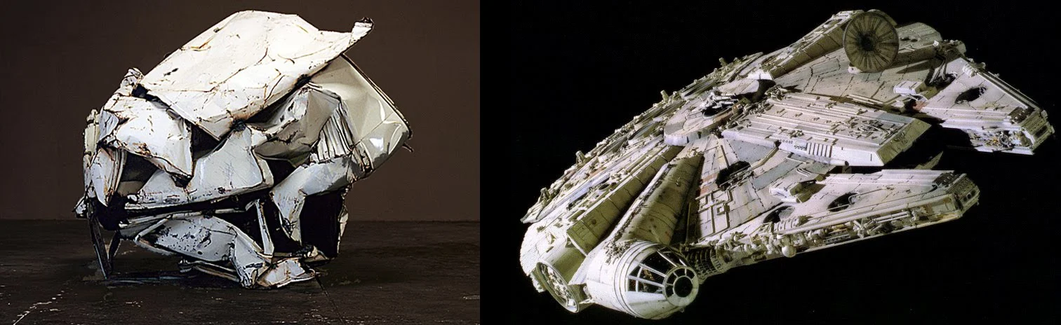 “Gondola Ezra Pound” by John Chamberlain and the Millennium Falcon (Credit: Image from Star Wars Modern )