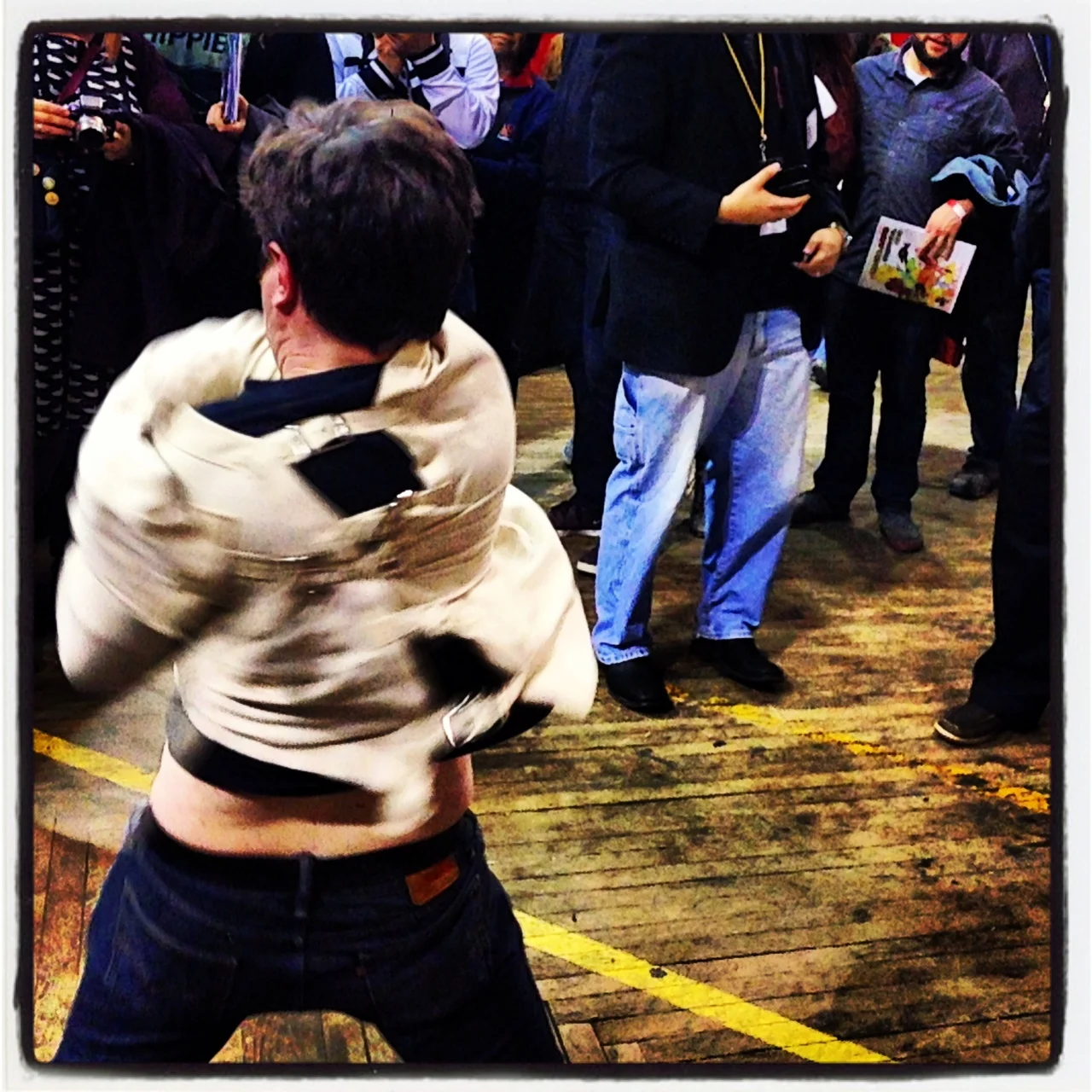 Sean Von Gorman in a straitjacket at MoCCA Fest (Credit: Photo courtesy of Sean Von Gorman)