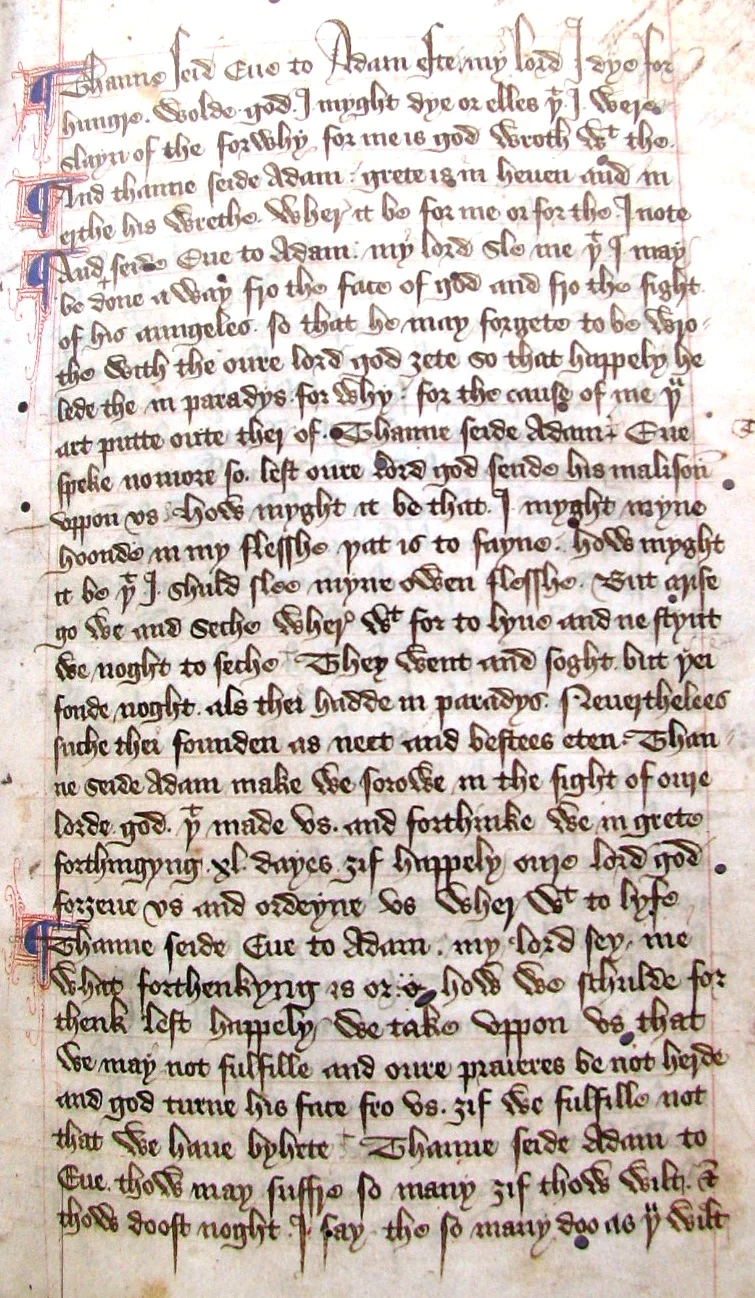 15th century manuscript of Adam and Eve (via Wikimedia )