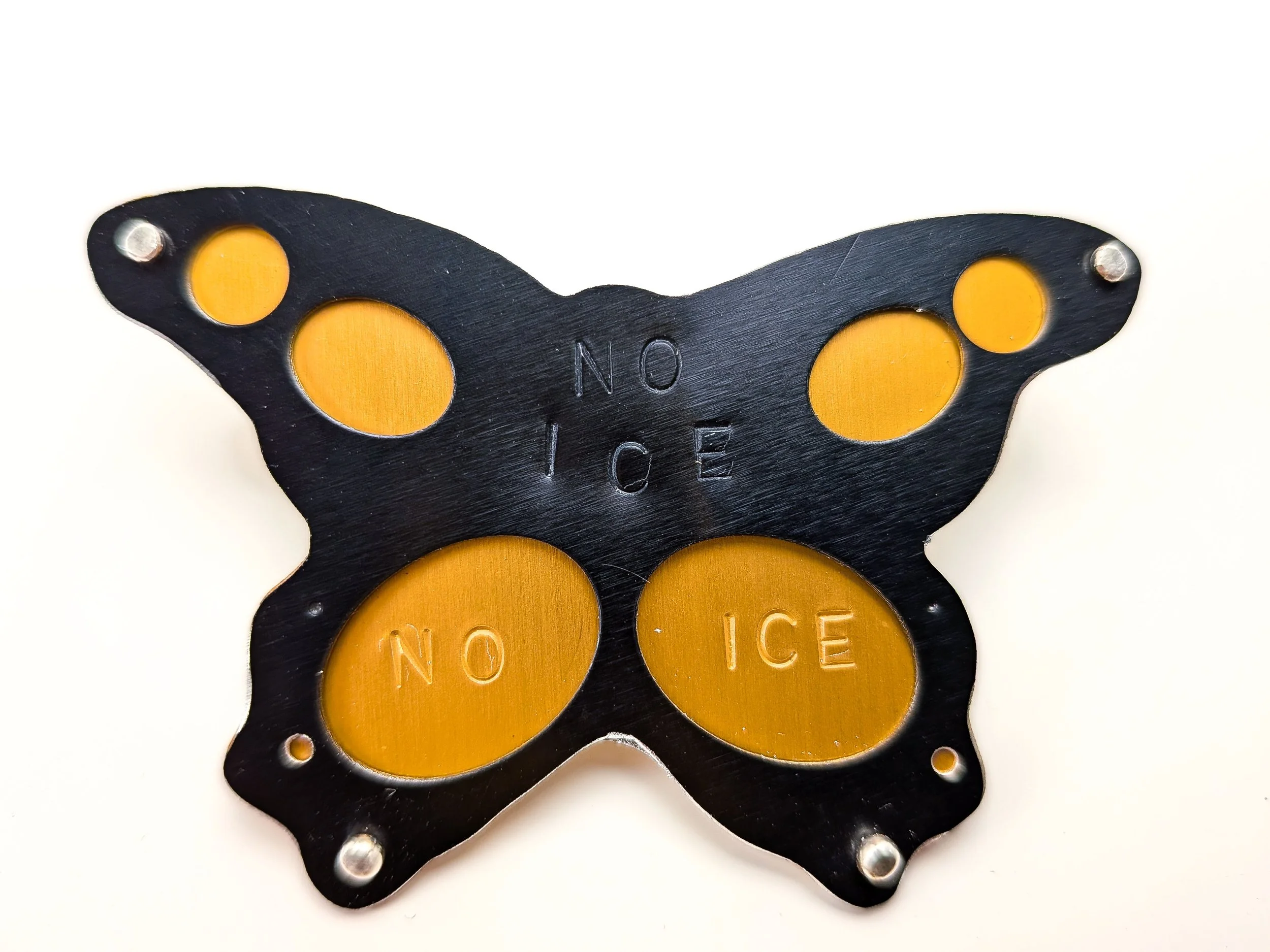 Protest NO ICE pin, metal  monarch butterfly