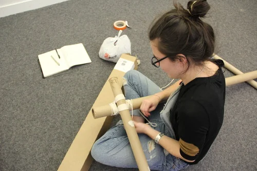 Lucy setting up the A frame for the fort. 