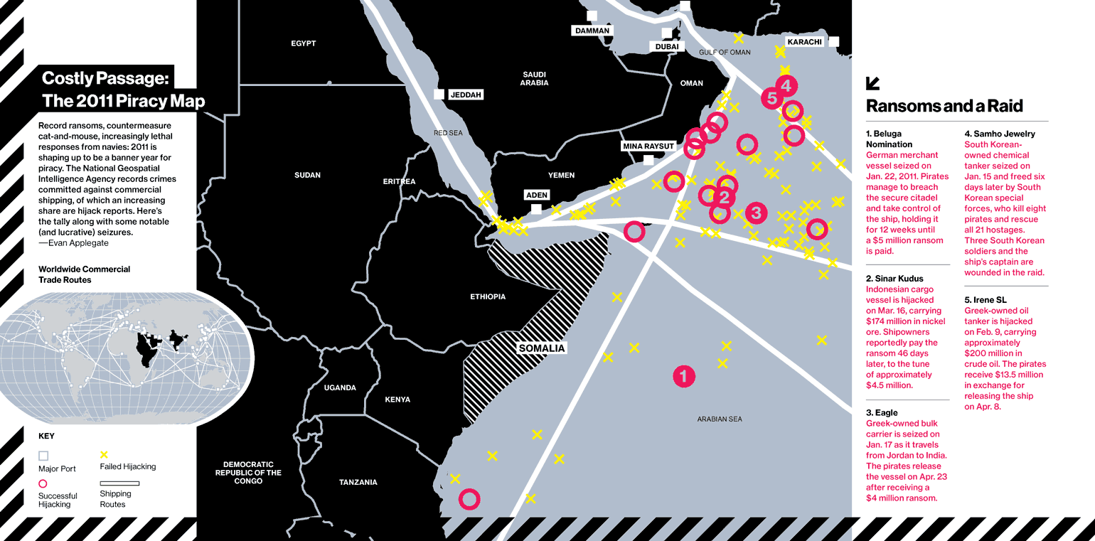 The inimitable Robert Young Pelton did a story on Somali piracy for us (back when that was a thing), so I made a map using a neat database provided by the National Geospatial Intelligence Agency.