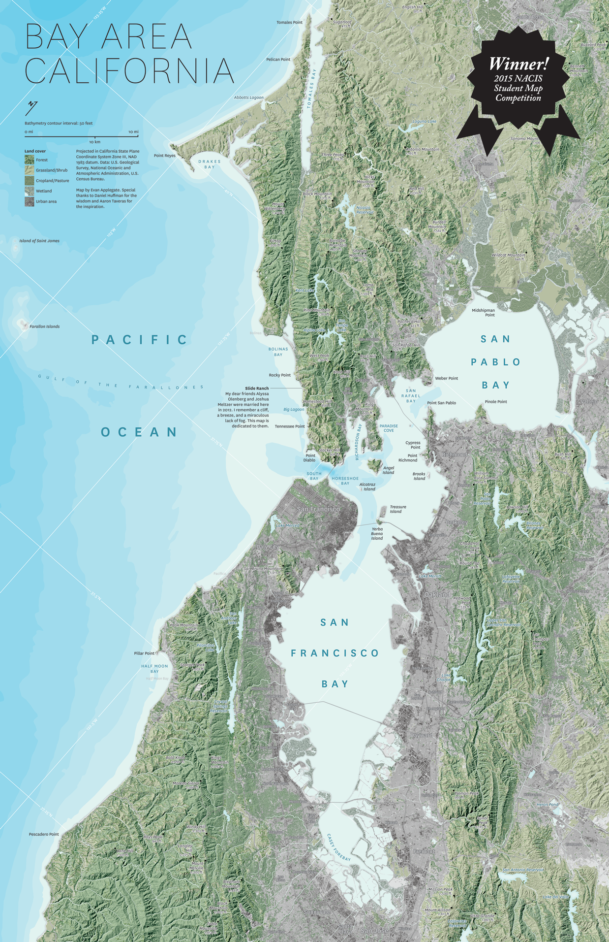 This won the 2015 North American Cartographic Information Society Student Map Competition ; not too shabby for my first cartography class! QGIS, Photoshop, MAPublisher, Google Earth Engine and tears yielded a map of lovely Norcal.