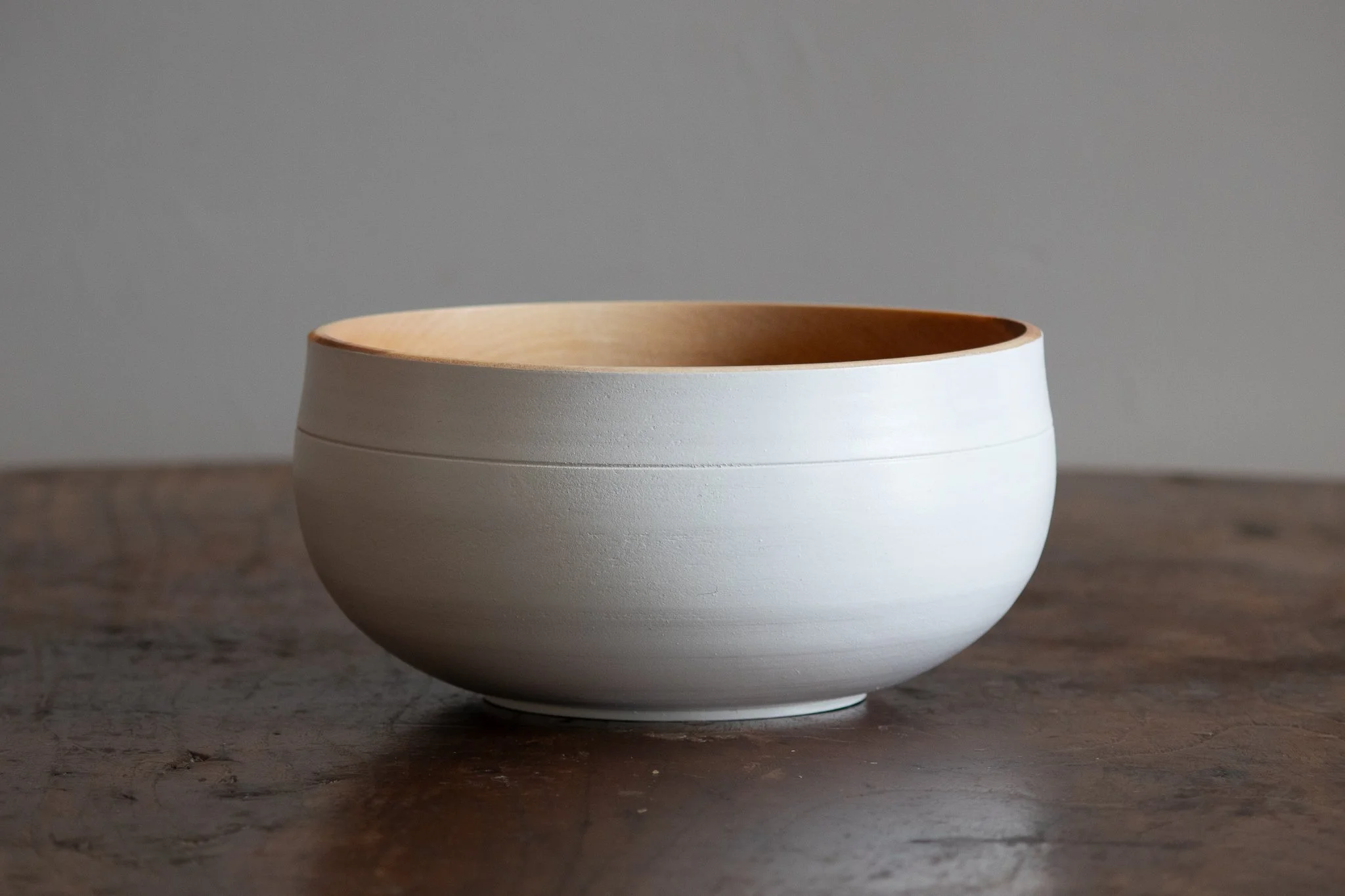 Wooden Bowl — White ~7.1in w x 3.8in h