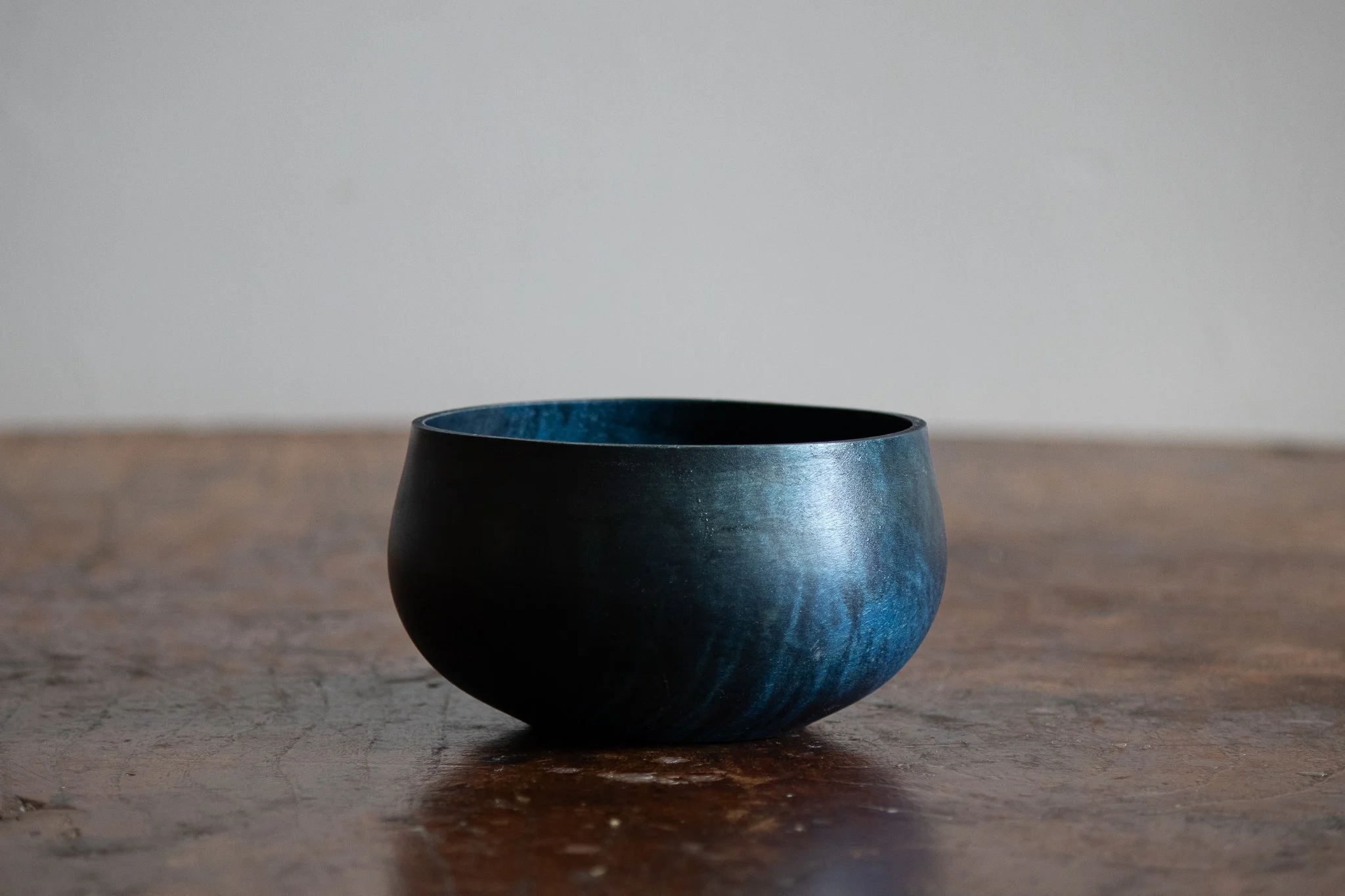 Wooden Bowl—Natural Indigo C  ~4in w x 2.5in h