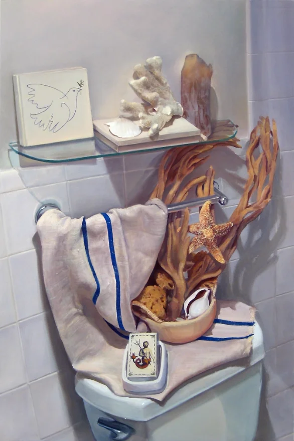 Bathroom Still Life , oil on panel, 36x24 in