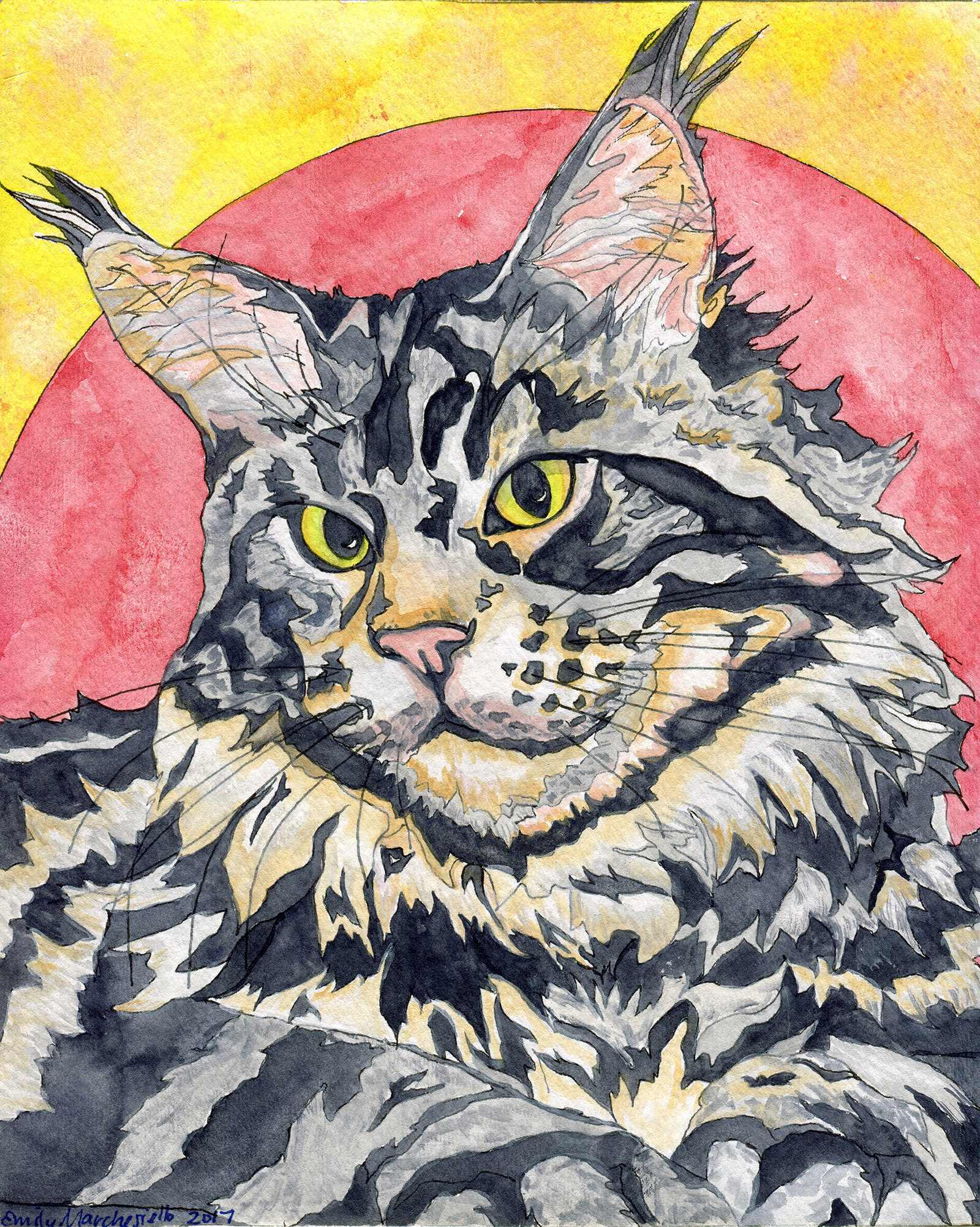 Maine Coon Kitty - 8"x10" watercolor painting