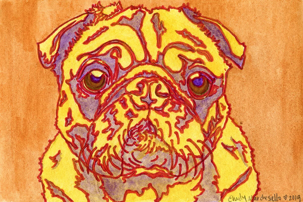 Yellow Pug - 4"x6" watercolor painting