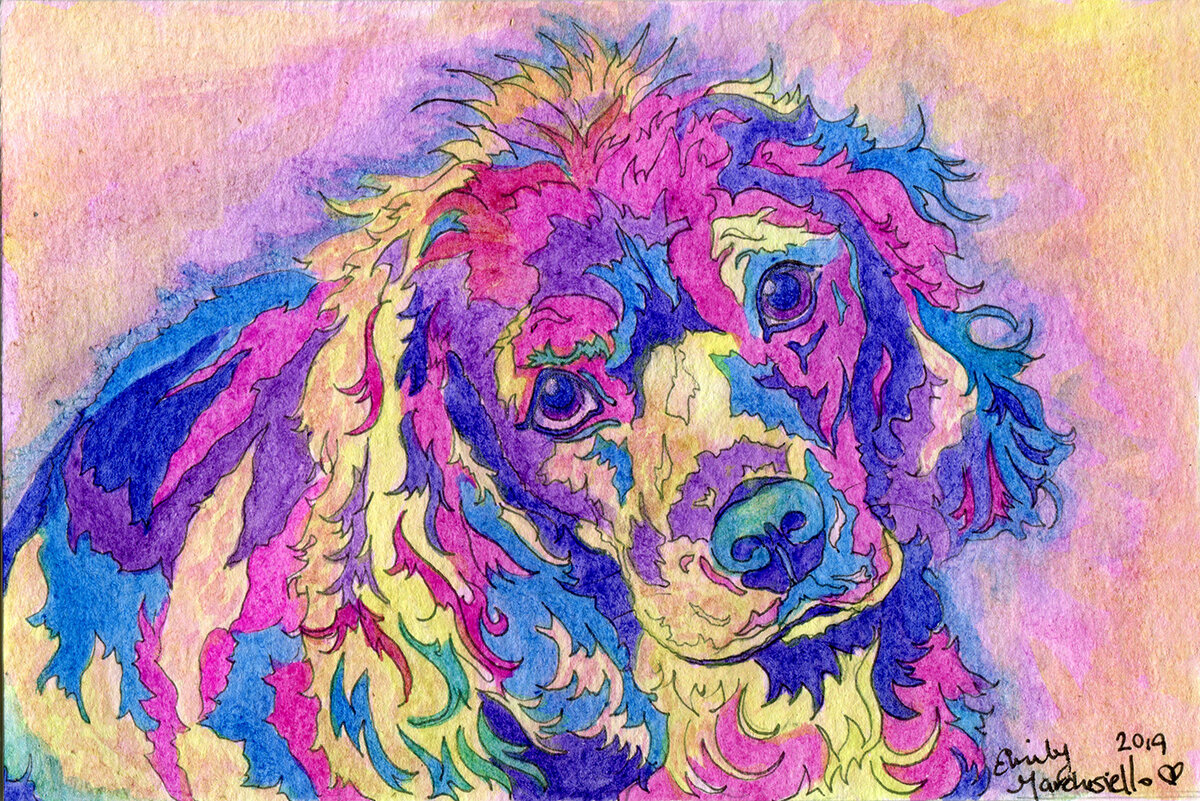 GICLEE PRINT - Rainbow Cockerspaniel - 6"x8" watercolor painting