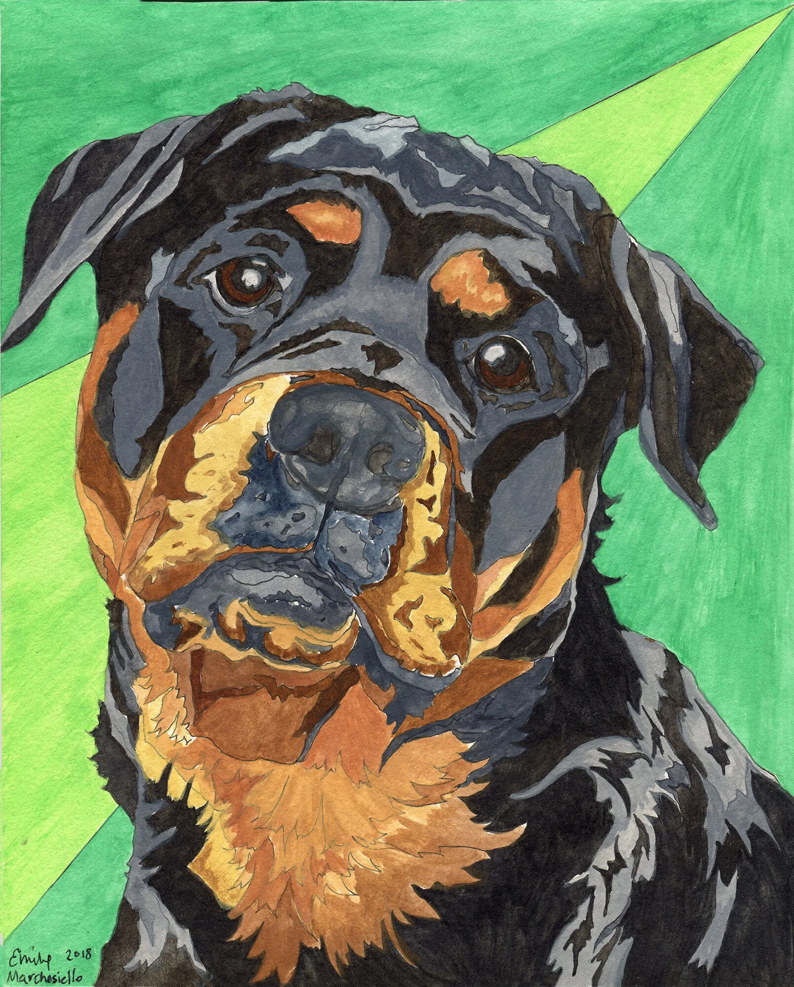 Molly the Rottweiler - 8"x10" watercolor painting