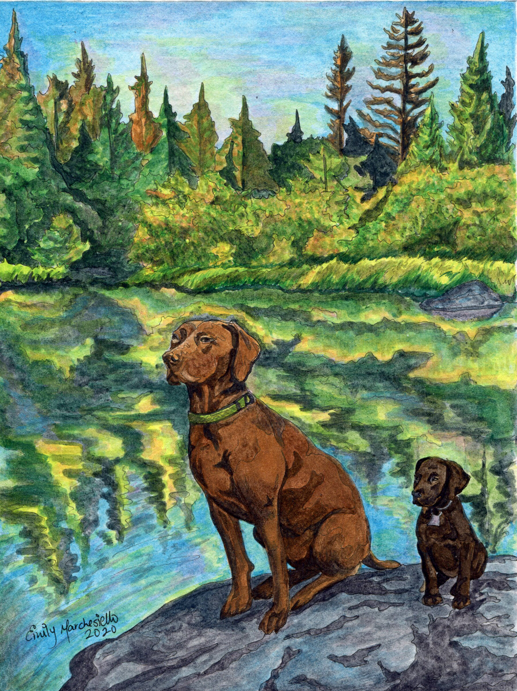 "Lakeside Dogs" 6"x8"