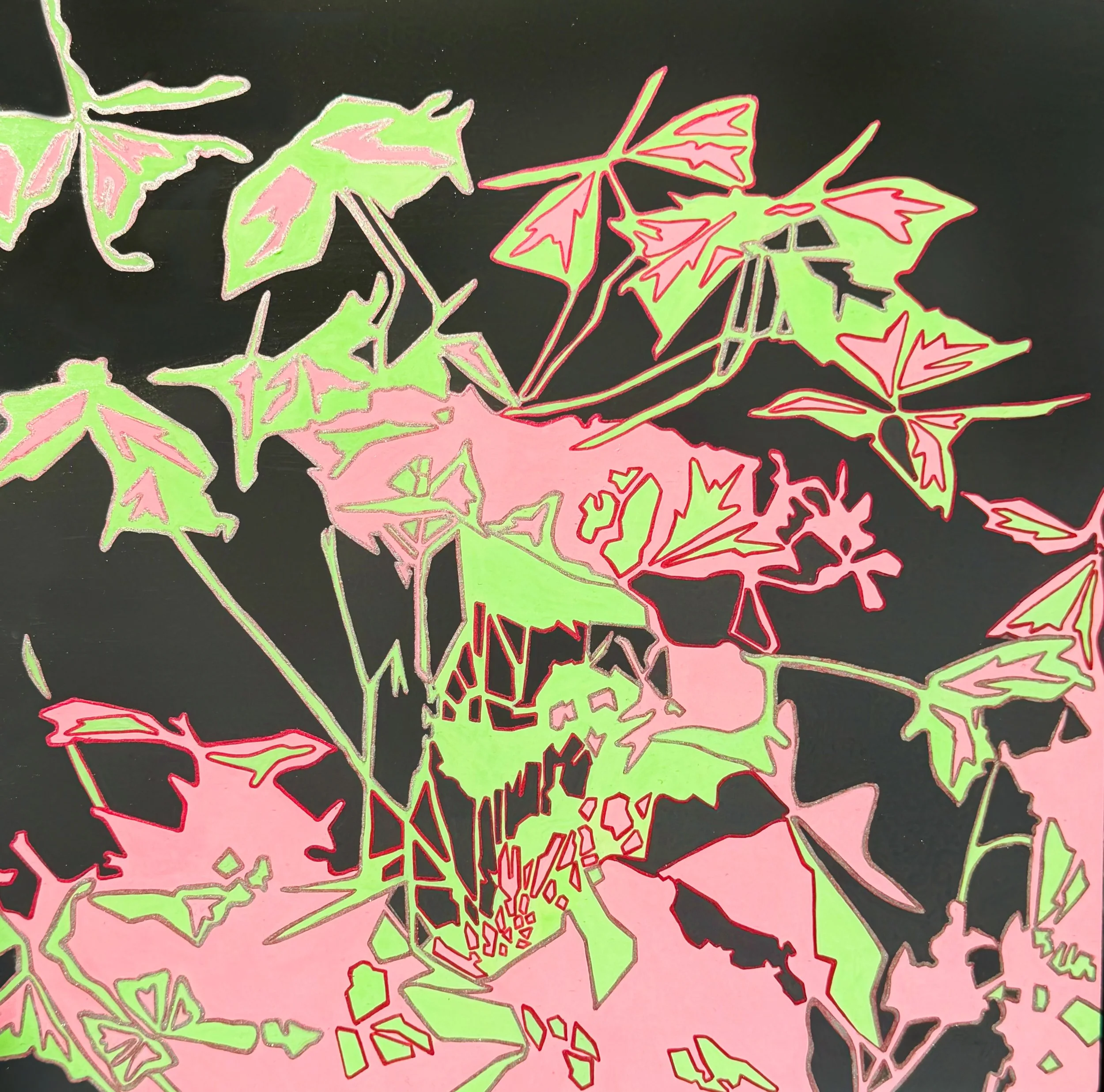 Pastel Neon Oxalis - acrylic on gesso panel - 12"x12"