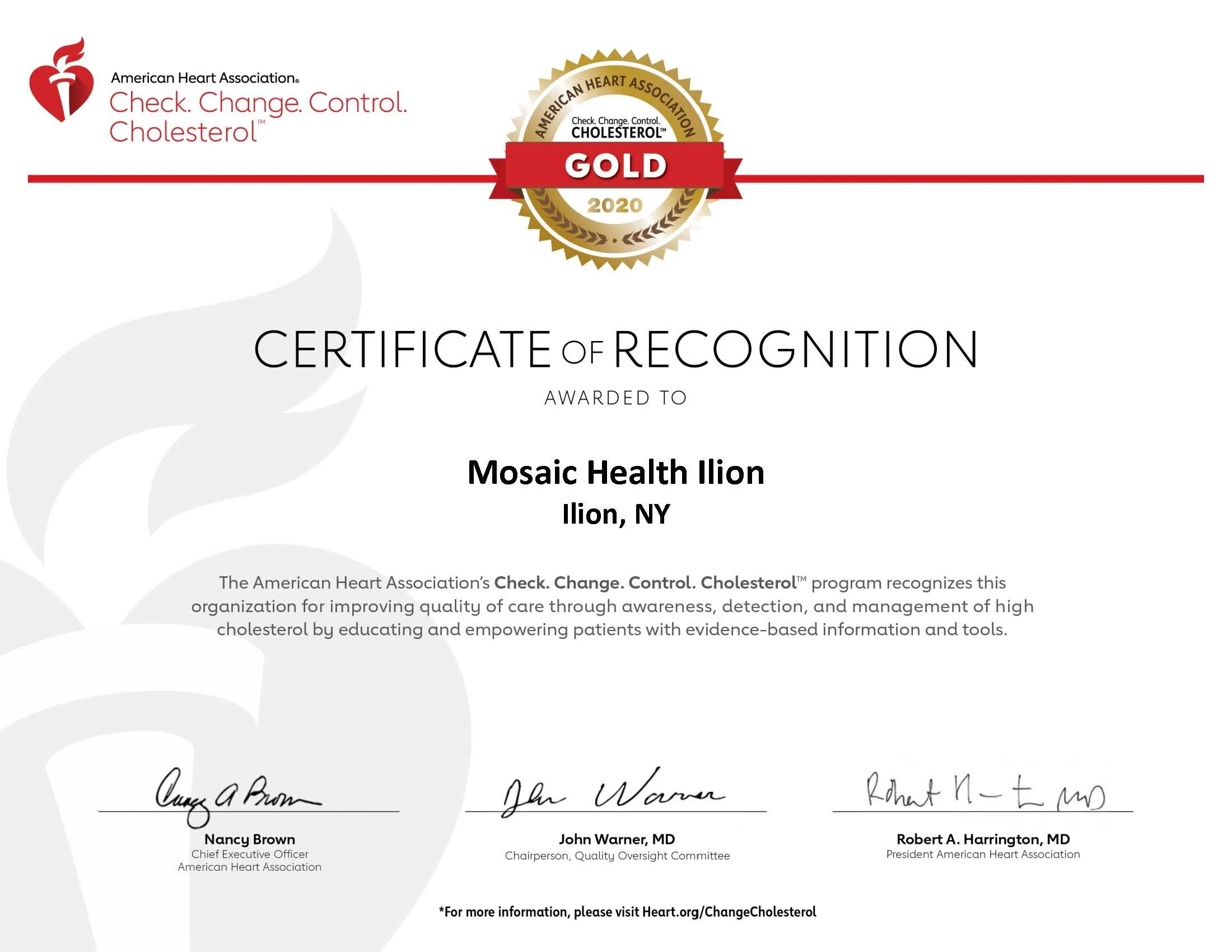 Mosaic Health Earns National Recognition for Efforts Aimed at Improving Cholesterol Control