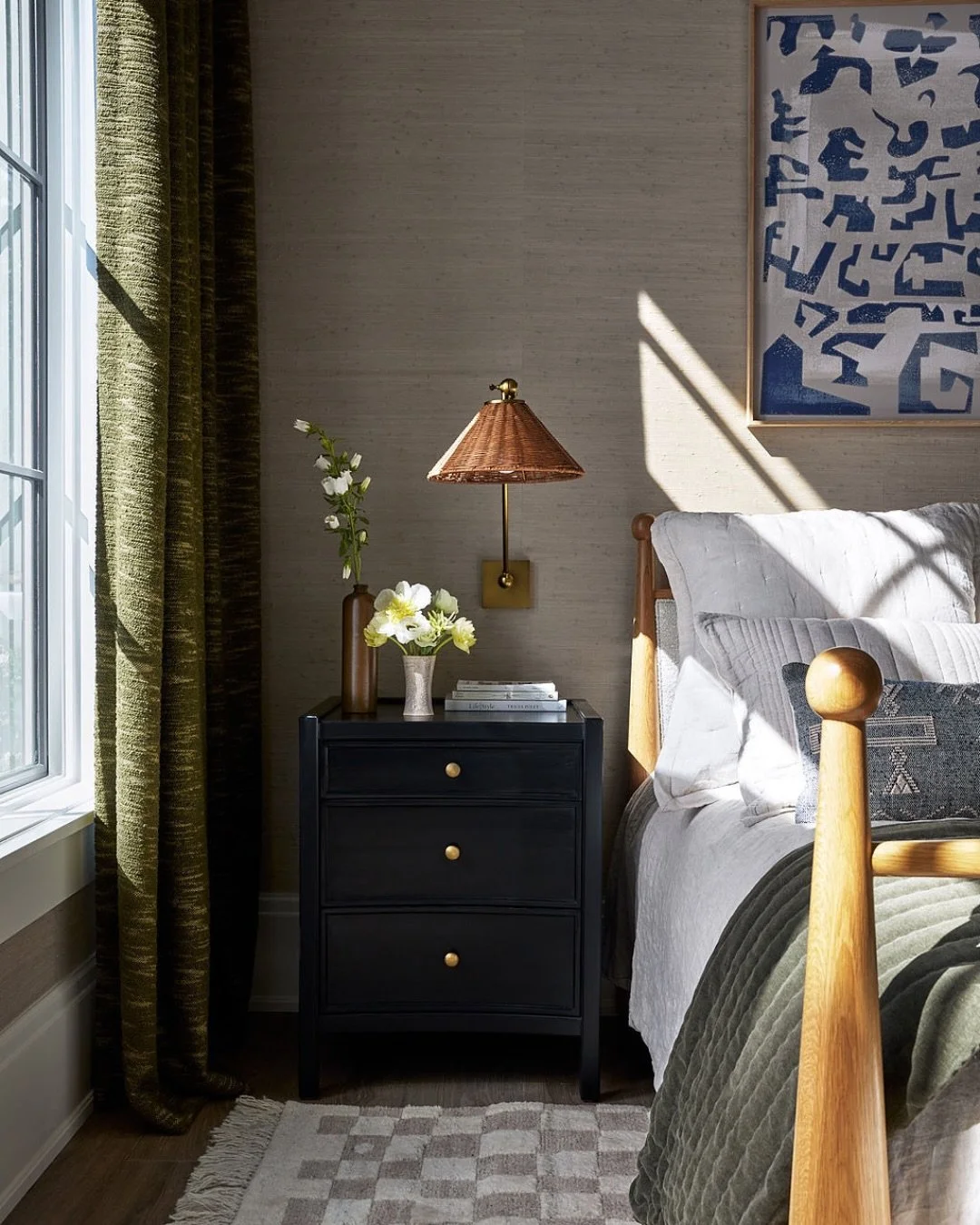 For the Rock House project, we wanted this bedroom to feel deeply textural, layered, and cozy &mdash; the kind of space that reflects the natural surroundings of this mountain-inspired lake home. 🏔️

We focused on warm wood tones, a mix of textures 
