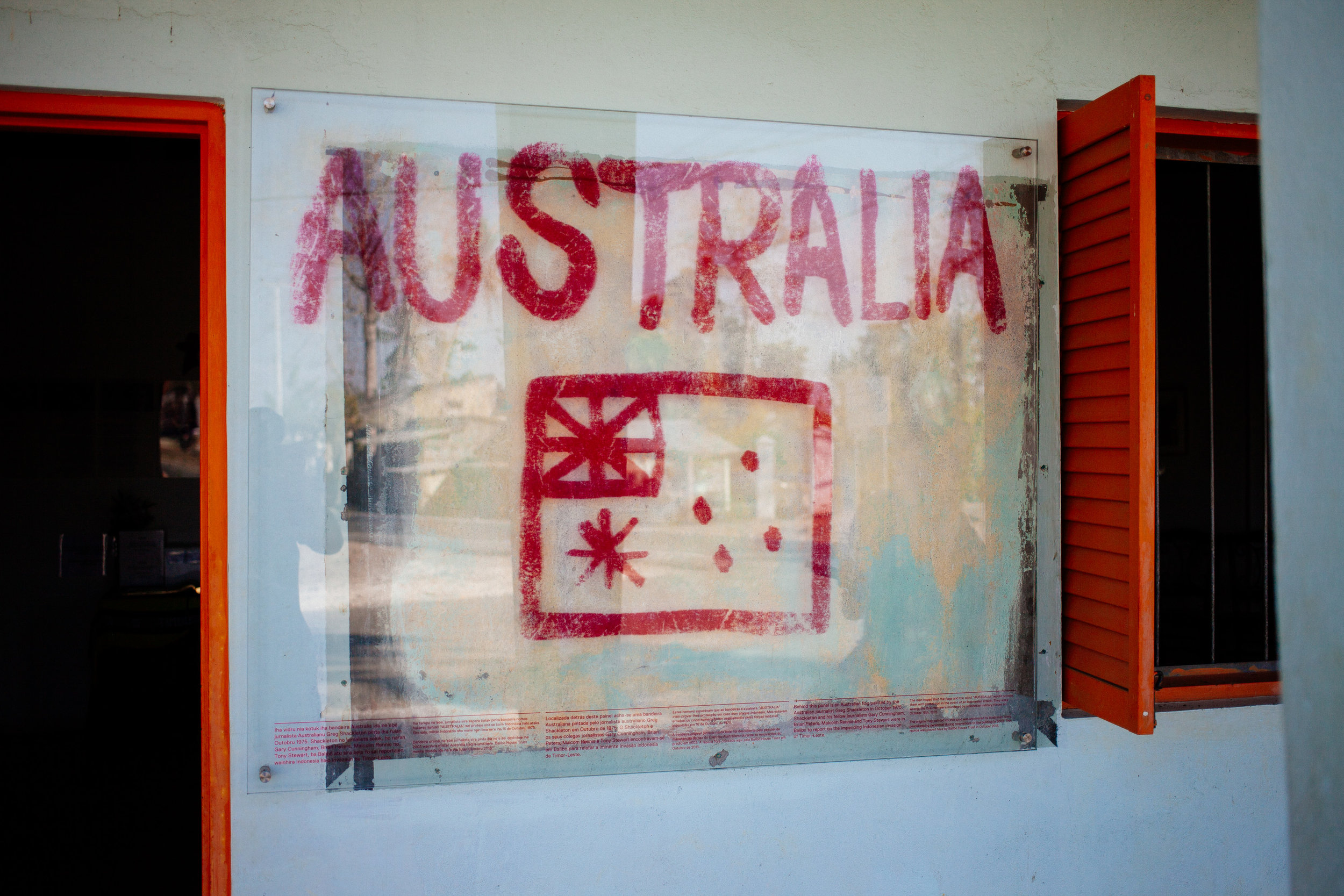  This is the original Australian flag painted on the Balibo Hilton by the Balibo 5 