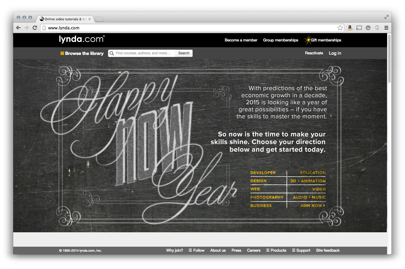 Landing page: Lynda - "Happy 'Now' Year