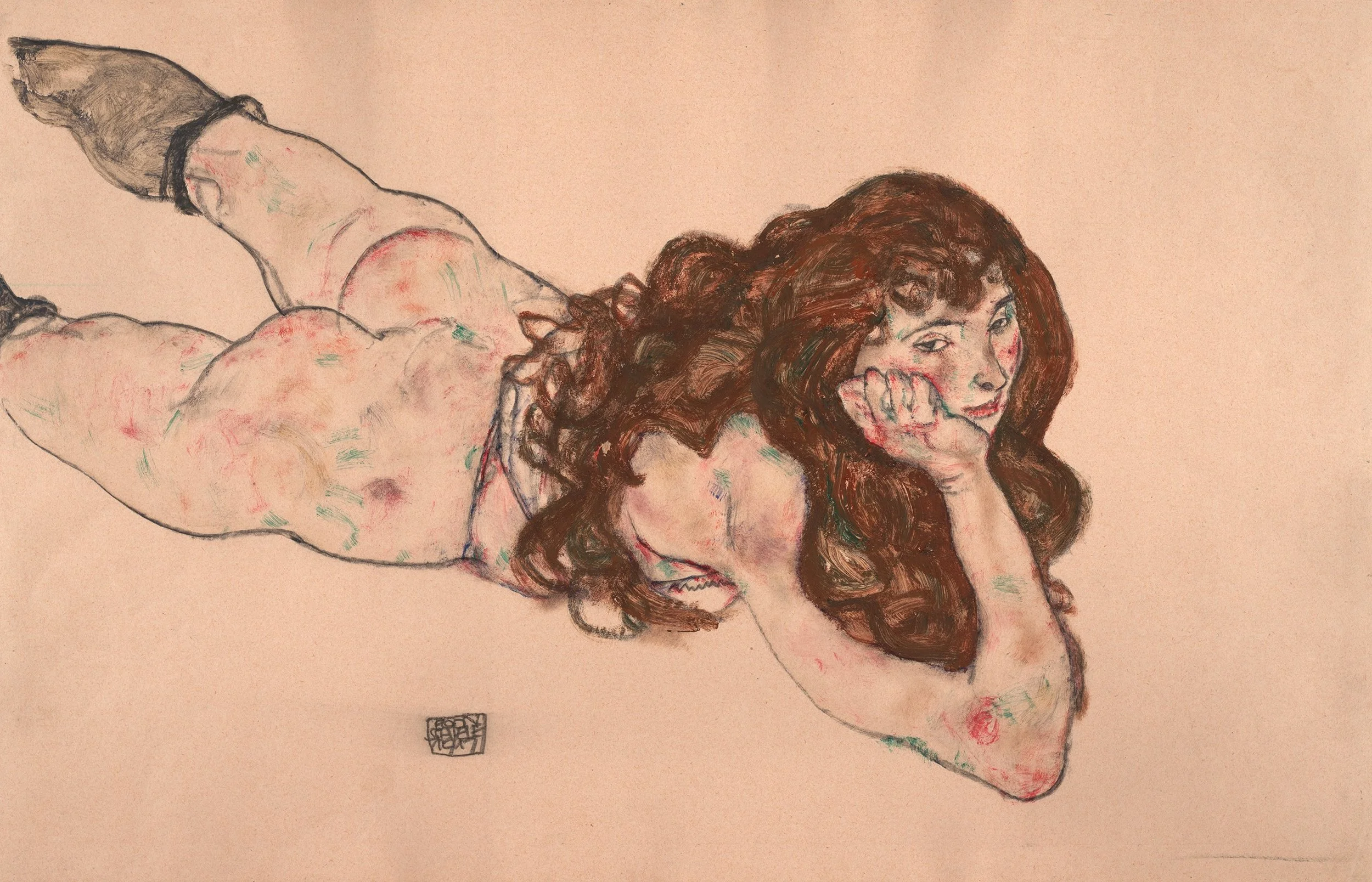 Egon Schiele | Nude on her stomach, 1917