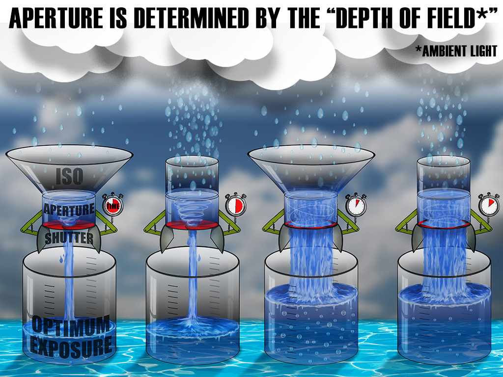 The Aperture setting will determine the DOF (Depth of Field). This will determine the "look" of your image.