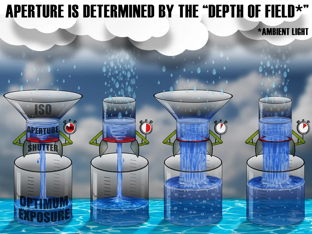 The Aperture setting will determine the DOF (Depth of Field). This will determine the "look" of your image.