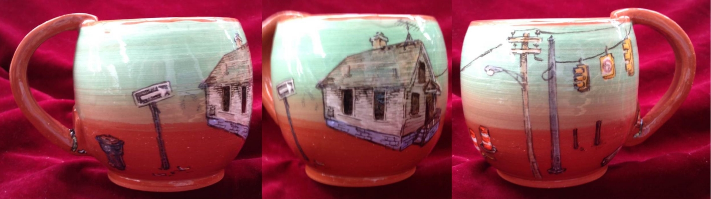 Mug, with 'Hassan's House' and poles