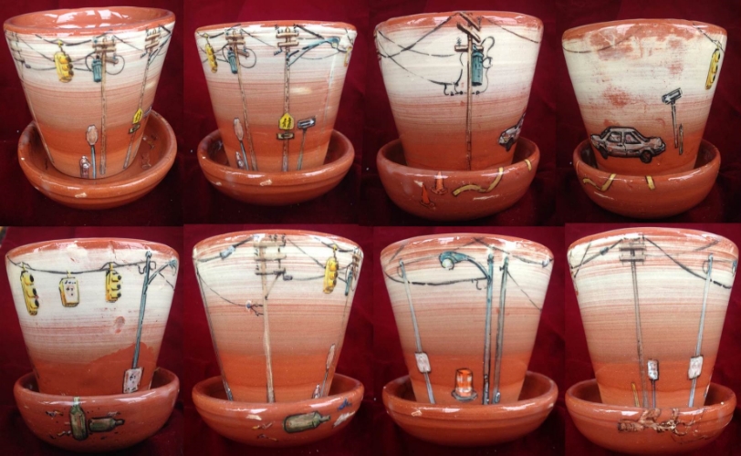 Planters with Saucers, 'Utility Pole Series'
