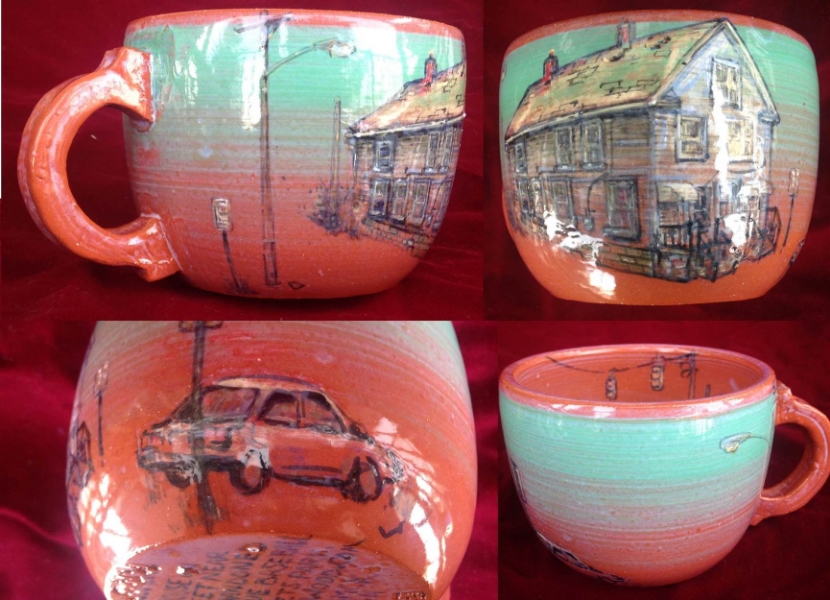Mug, with house on the corner of Yemans and Brombach