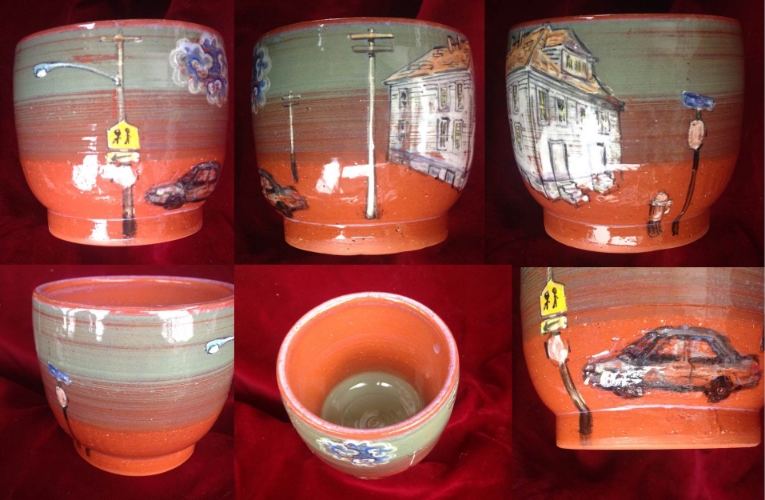 Cup; with car, poles and generic H'Town house
