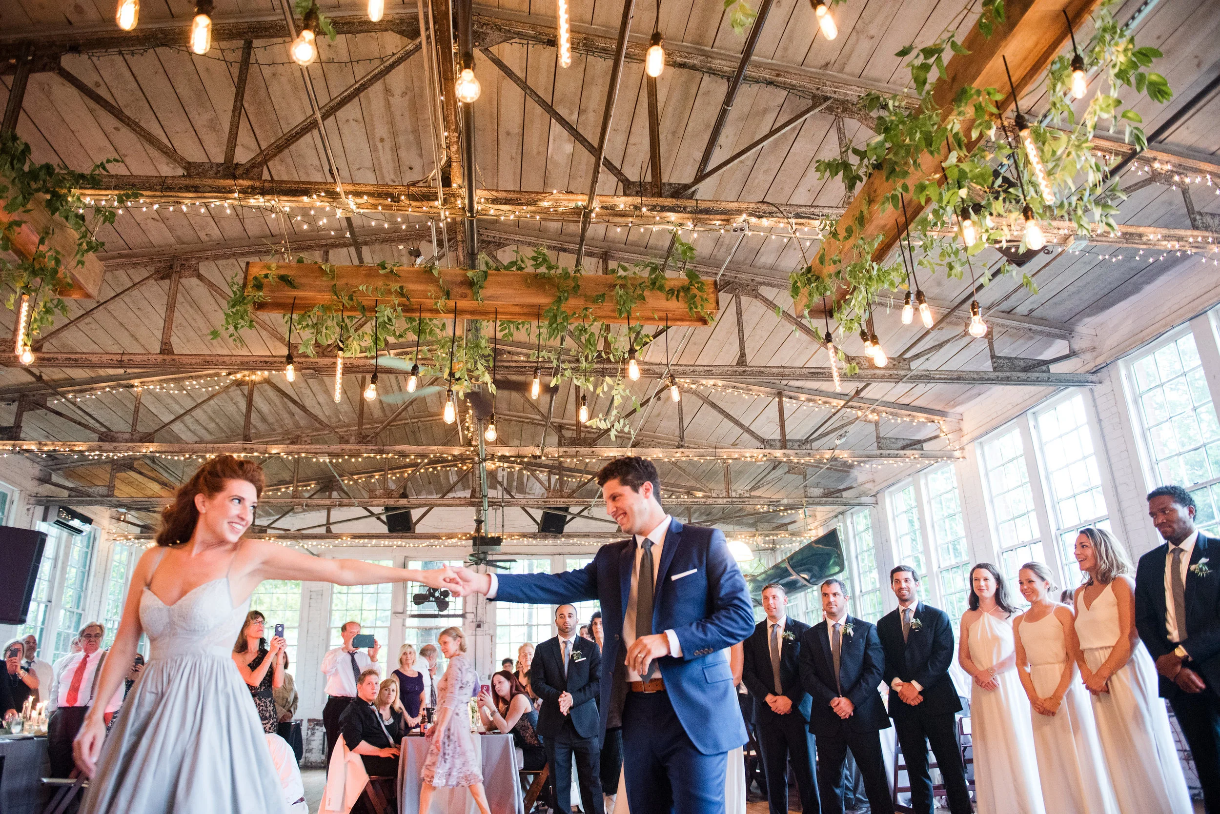 Copper Geometric Lace Factory Wedding — Amy Champagne