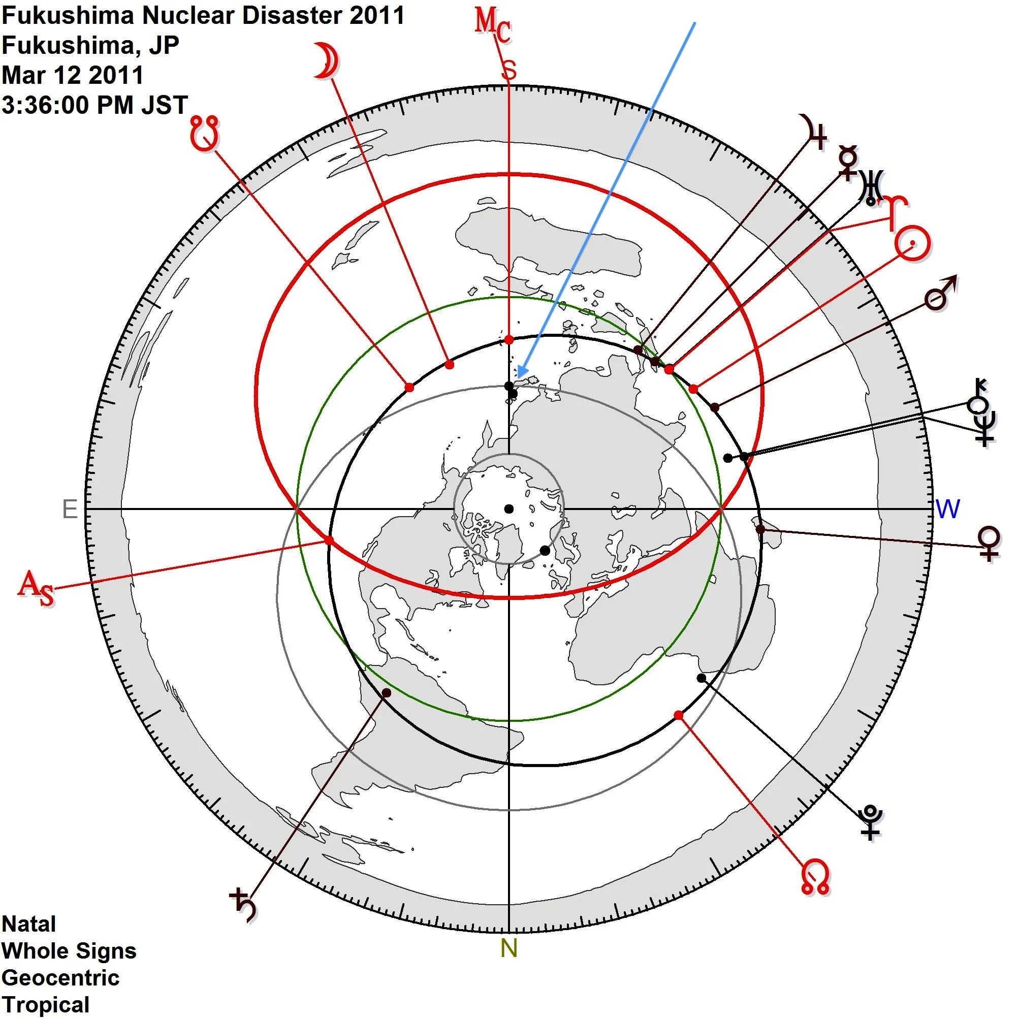 Polar Azimuthal map of world at time of incident. 