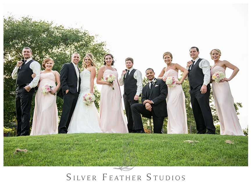 Megan and Jay's stunning soft pink and black outdoor wedding at River's Landing in Wallace, NC. © Silver Feather Studios, Wedding Photographer and Videographer in Wallace, NC 