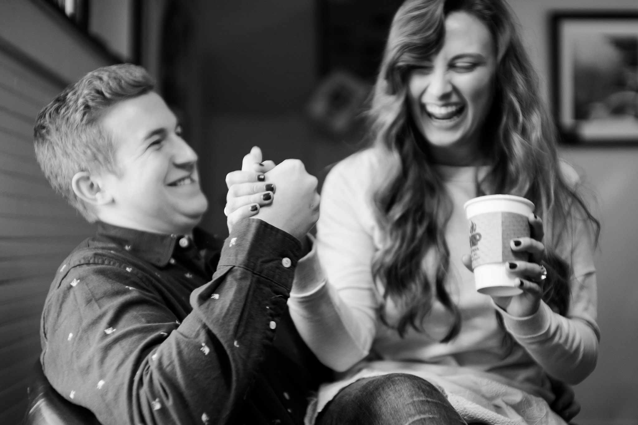 coffee shop engagement photos in blowing rock, nc