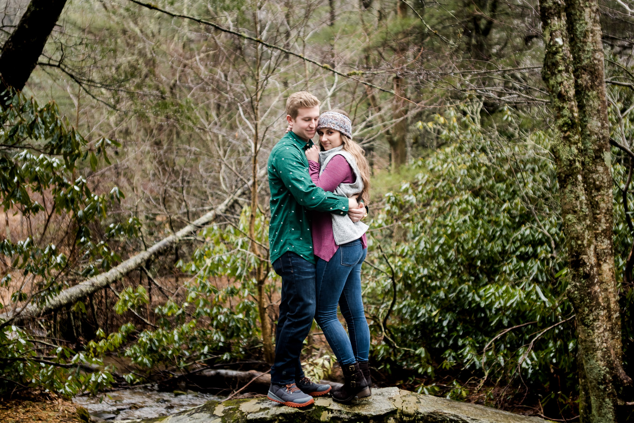 foggy park engagement session in blowing rock, nc