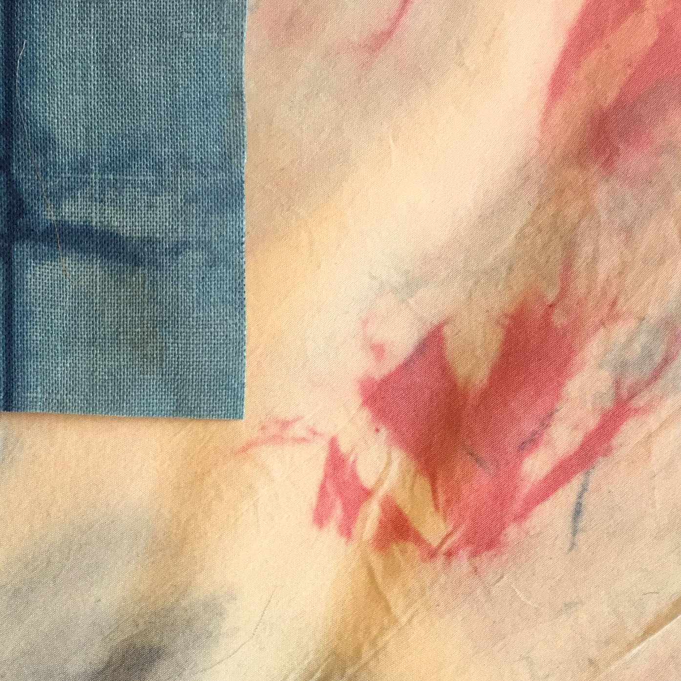 Bookcloth: linen with indigo; silk with indigo and cochineal from a random dye night years ago. A little rumpled as I learn how to paste it properly. Also the pantone colors of the year, ha!