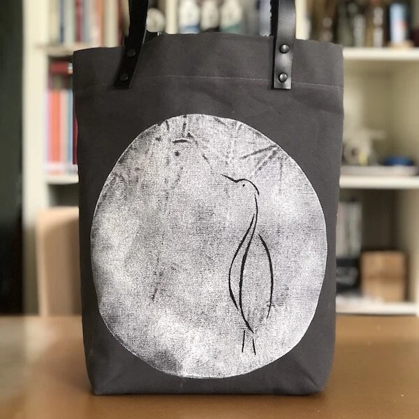 MIMBY Tote | Hand Printed | Full Moon Crane | Gray